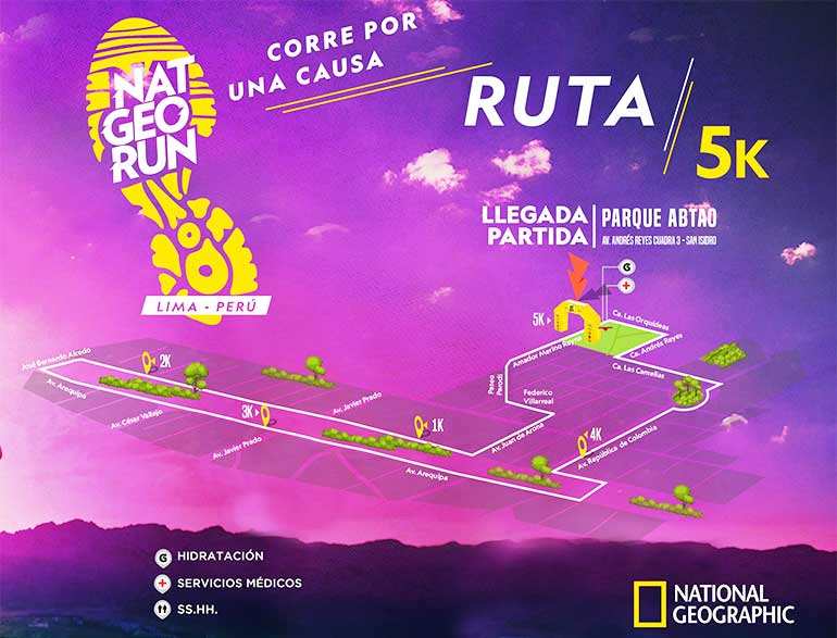 Mapa de la Ruta 5K de la carrera Nat Geo Run 2018
