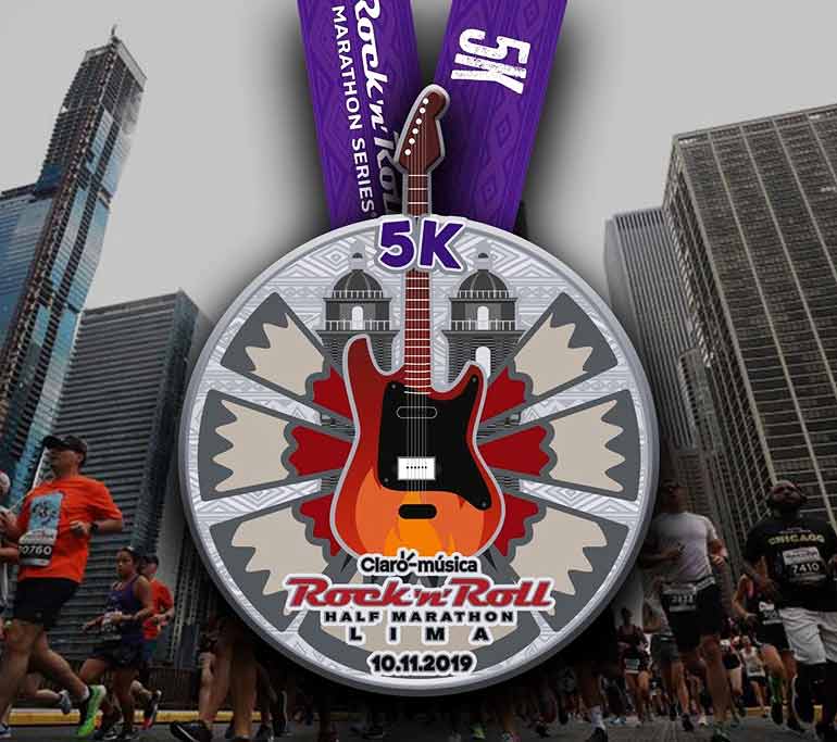 Medalla 5K de la carrera Claro Música Rock 'n' Roll Half Marathon Lima 2019