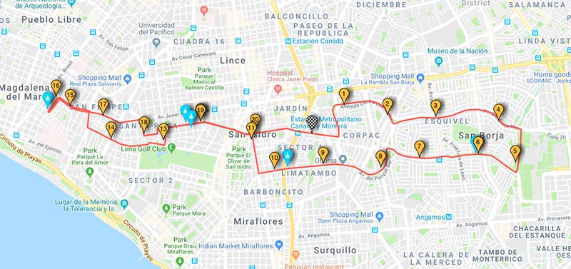 Mapa de la Ruta 21K de la Maratón Life Lima 42K 2020