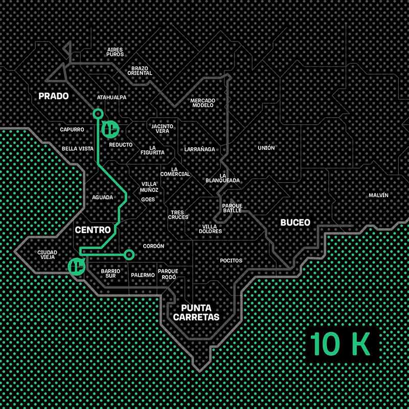 Mapa de la Ruta 10K de la Maratón de Montevideo 2023